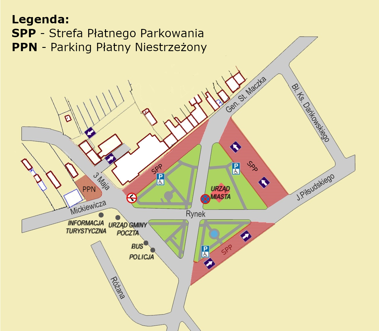 Mapa strefy płatnego parkowania, poniżej opis